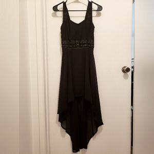 Royal Bones gorgeous high low black dress w/ lace straps and belt detail XS